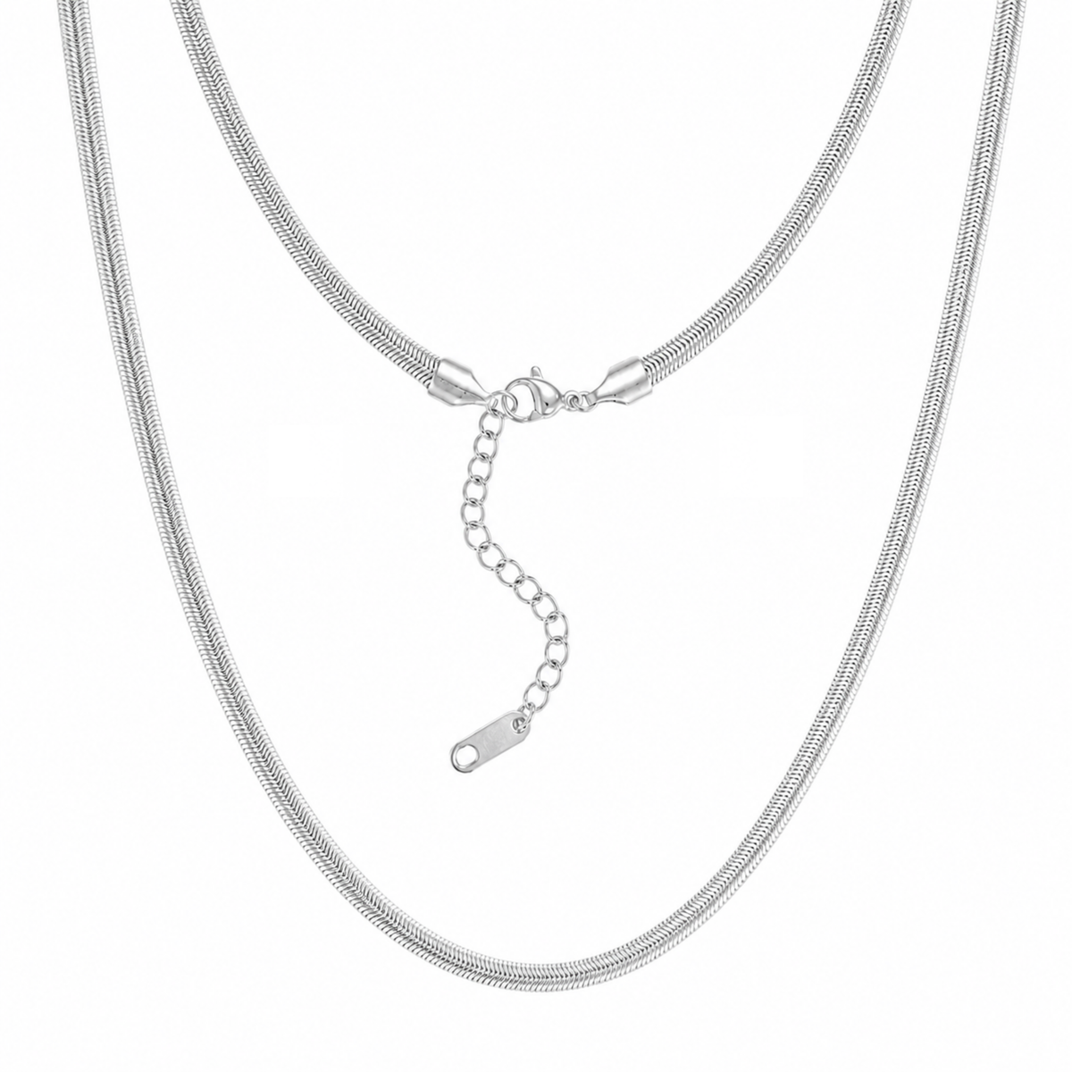 KISPER White Gold Snake Chain Necklace for Men Women Plated Stainless Steel