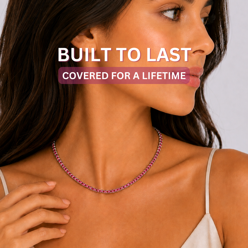KISPER Gold Tennis Necklace for Women Colorful CZ Ruby Emerald Sapphire - Ruby Red
