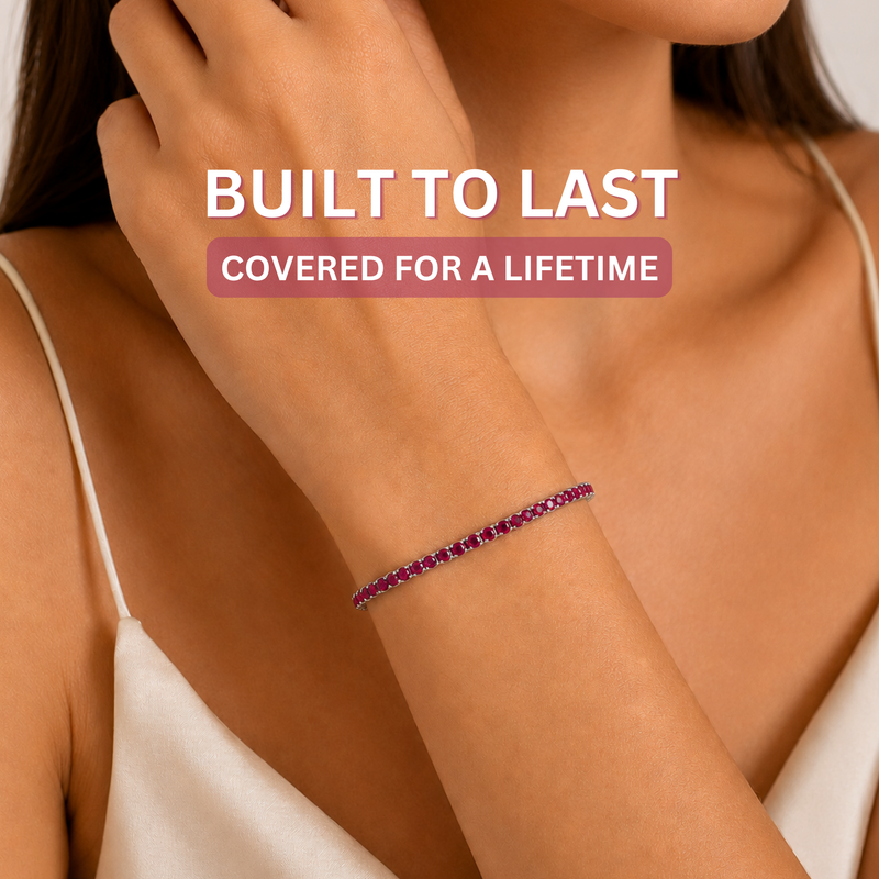KISPER Tennis Bracelets for Women Ruby Red 2mm 14K Gold Plated CZ