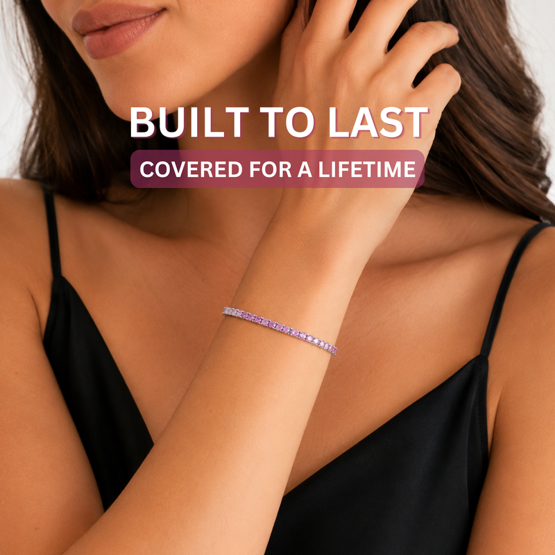 KISPER White Gold Tennis Bracelets for Women Pink CZ Gradient Ombre