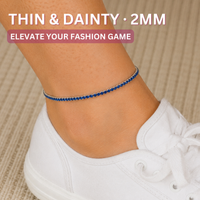 KISPER Tennis Anklets for Women Sapphire Blue 2mm 14K Gold Plated CZ