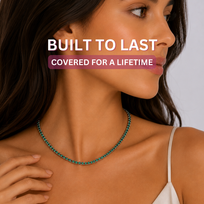 KISPER Gold Tennis Necklace for Women Colorful CZ Ruby Emerald Sapphire - Emerald Green