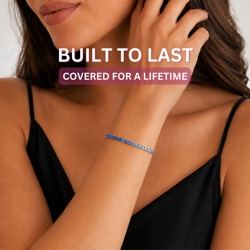 KISPER White Gold Tennis Bracelets for Women Blue CZ Gradient Ombre