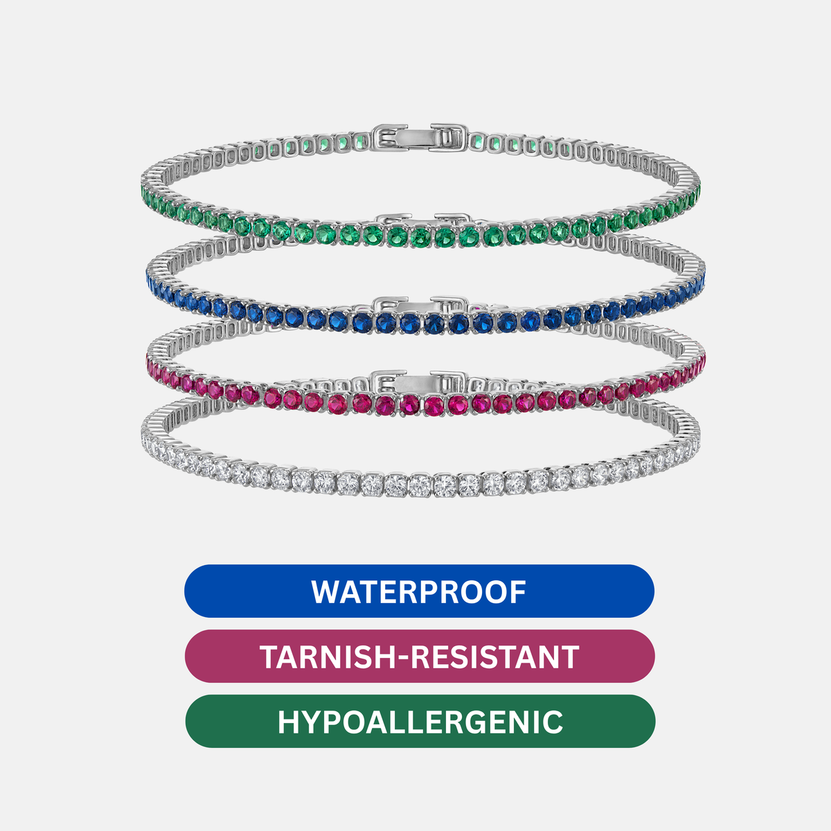 KISPER Tennis Bracelets for Women Sapphire Blue 2mm 14K Gold Plated CZ
