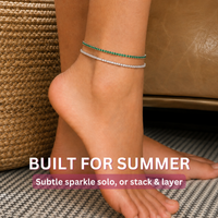KISPER Tennis Anklets for Women Clear White 2mm 14K Gold Plated CZ