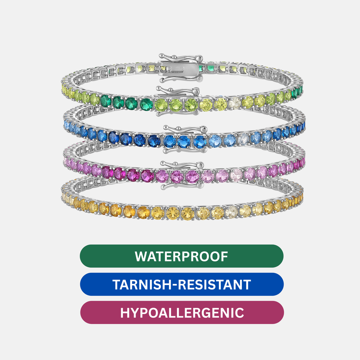 KISPER White Gold Tennis Bracelets for Women Blue CZ Gradient Ombre