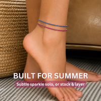 KISPER Tennis Anklets for Women Ruby Red 2mm 14K Gold Plated CZ