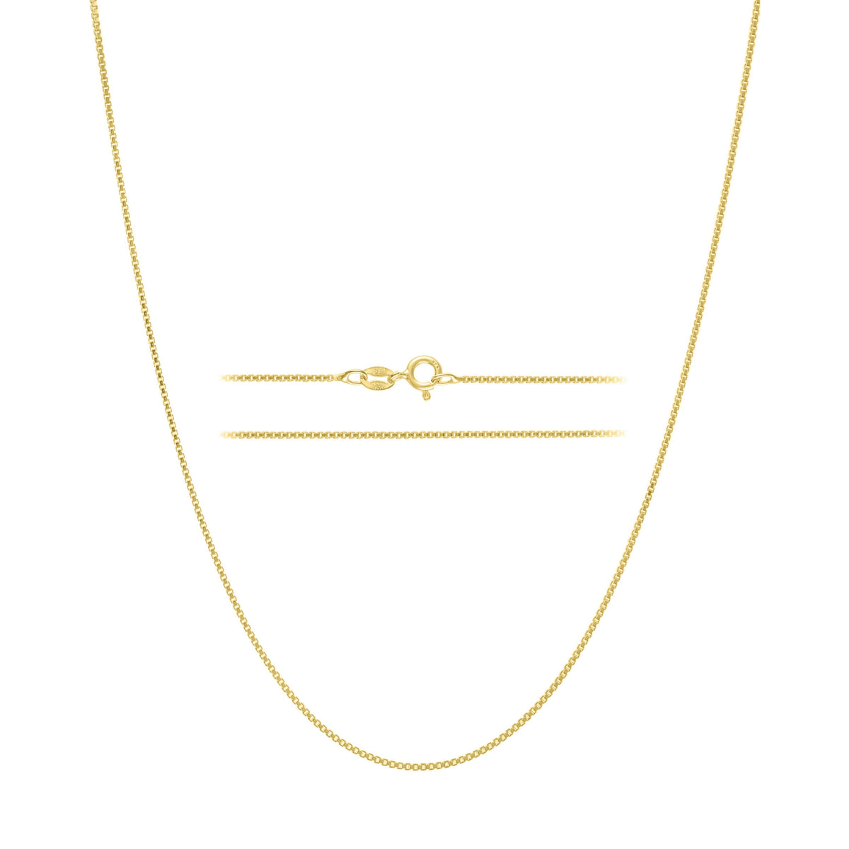 18K Gold Plated Sterling Silver Box Chain Necklace, 1mm