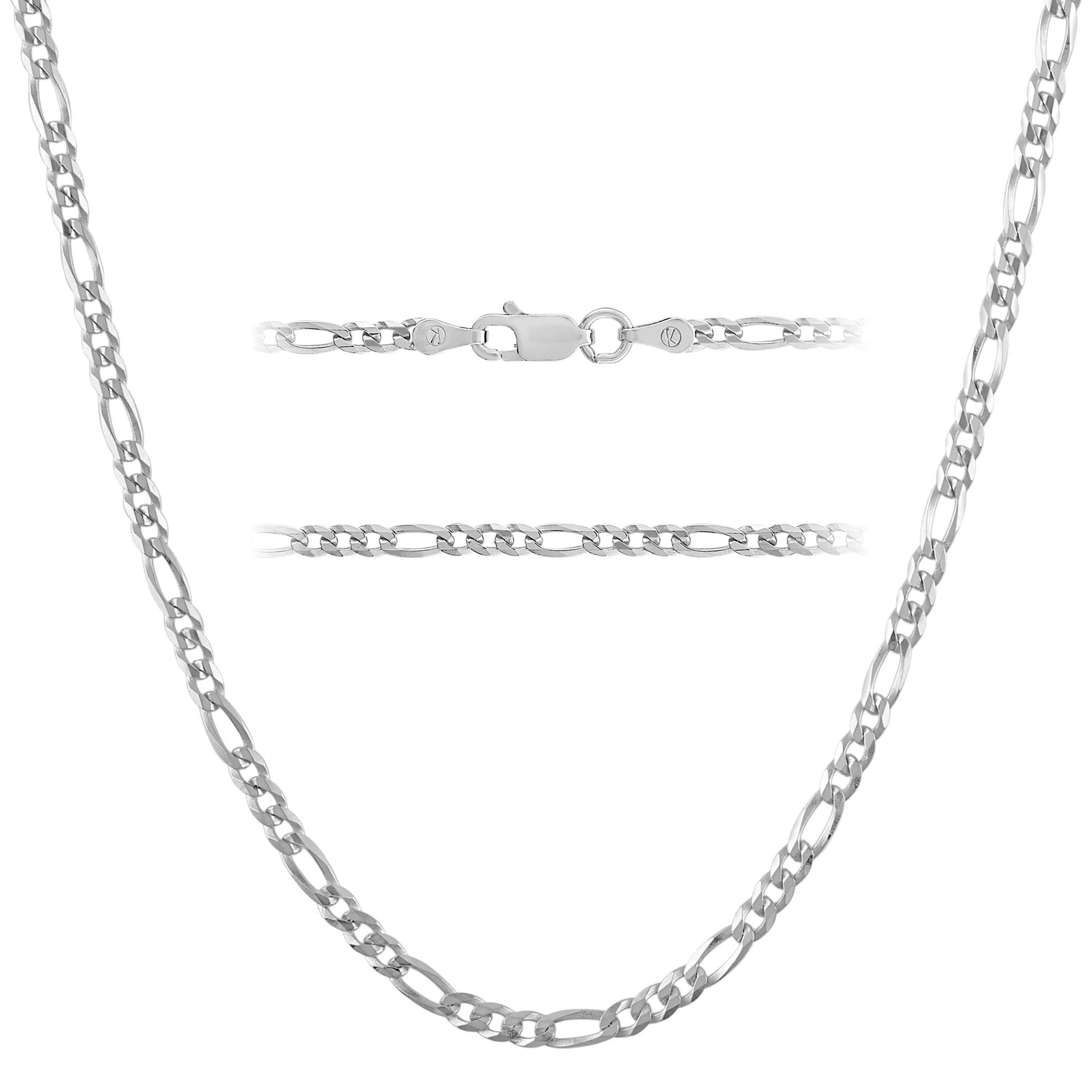 KISPER 925 Sterling Silver Chain Necklace Men Women Figaro Mariner Cur