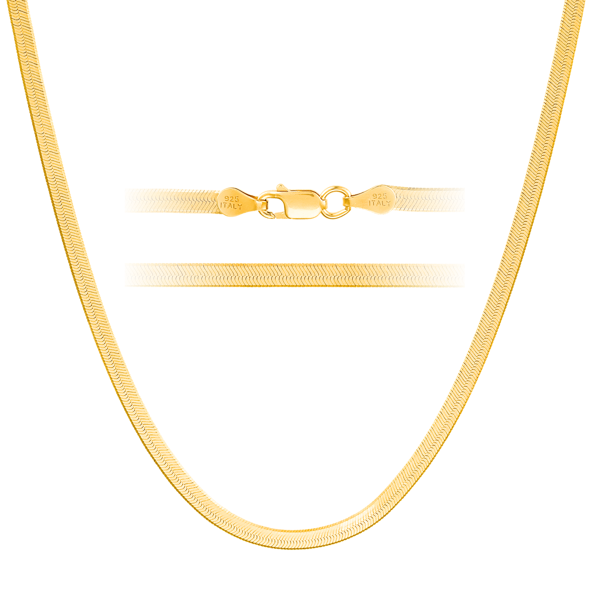 KISPER Gold Herringbone Necklace for Women 3mm Plated 925 Sterling Silver