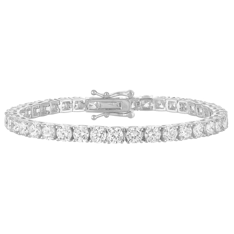 14K White Gold Plated Tennis Bracelet, Round Cut CZ