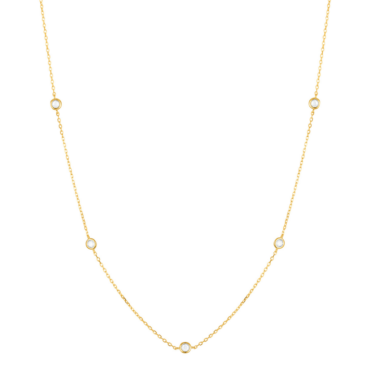 KISPER Station Necklace for Women Bezel Set CZ Plated 925 Sterling Silver