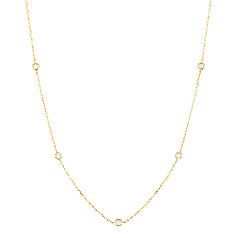 KISPER Station Necklace for Women Bezel Set CZ Plated 925 Sterling Silver
