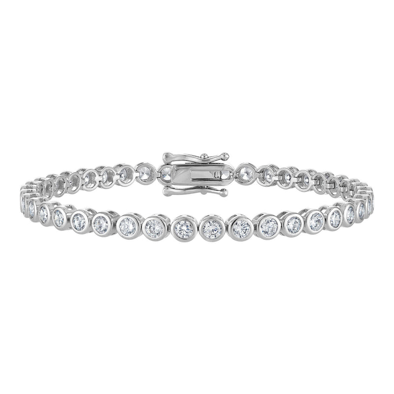 KISPER Tennis Bracelets for Women White Gold Plated 3mm Bezel Set CZ