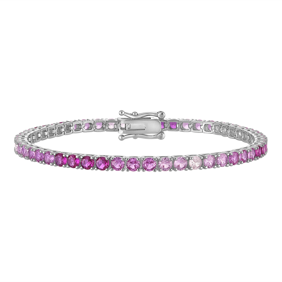 KISPER White Gold Tennis Bracelets for Women Pink CZ Gradient Ombre