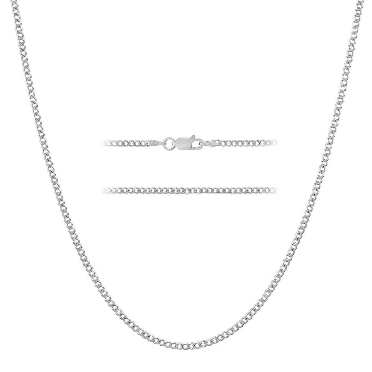 KISPER 925 Sterling Silver Cuban Link Chain Necklace for Men Women Curb - 2.5mm