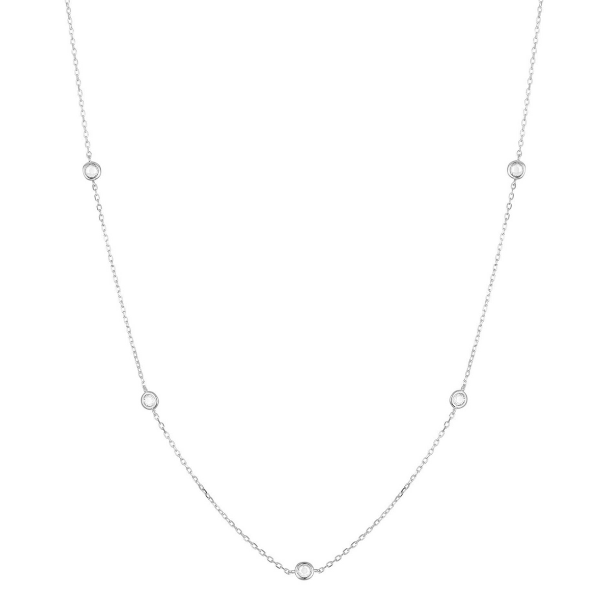 KISPER Station Necklace for Women Bezel Set CZ Plated 925 Sterling Silver