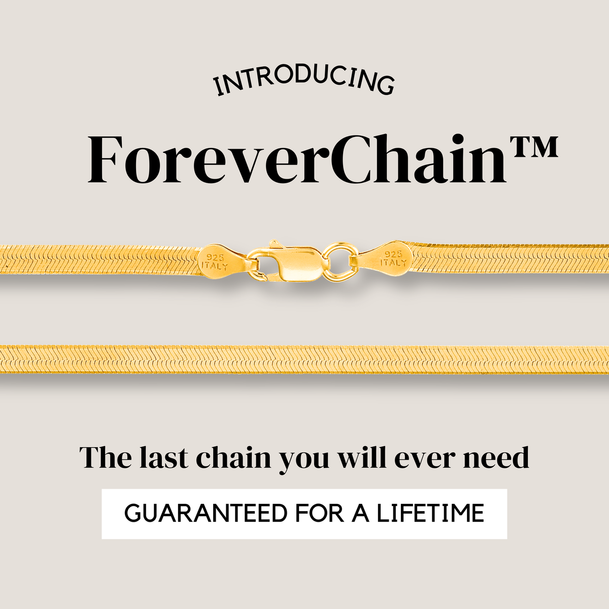 KISPER Gold Herringbone Necklace for Women 3mm Plated 925 Sterling Silver