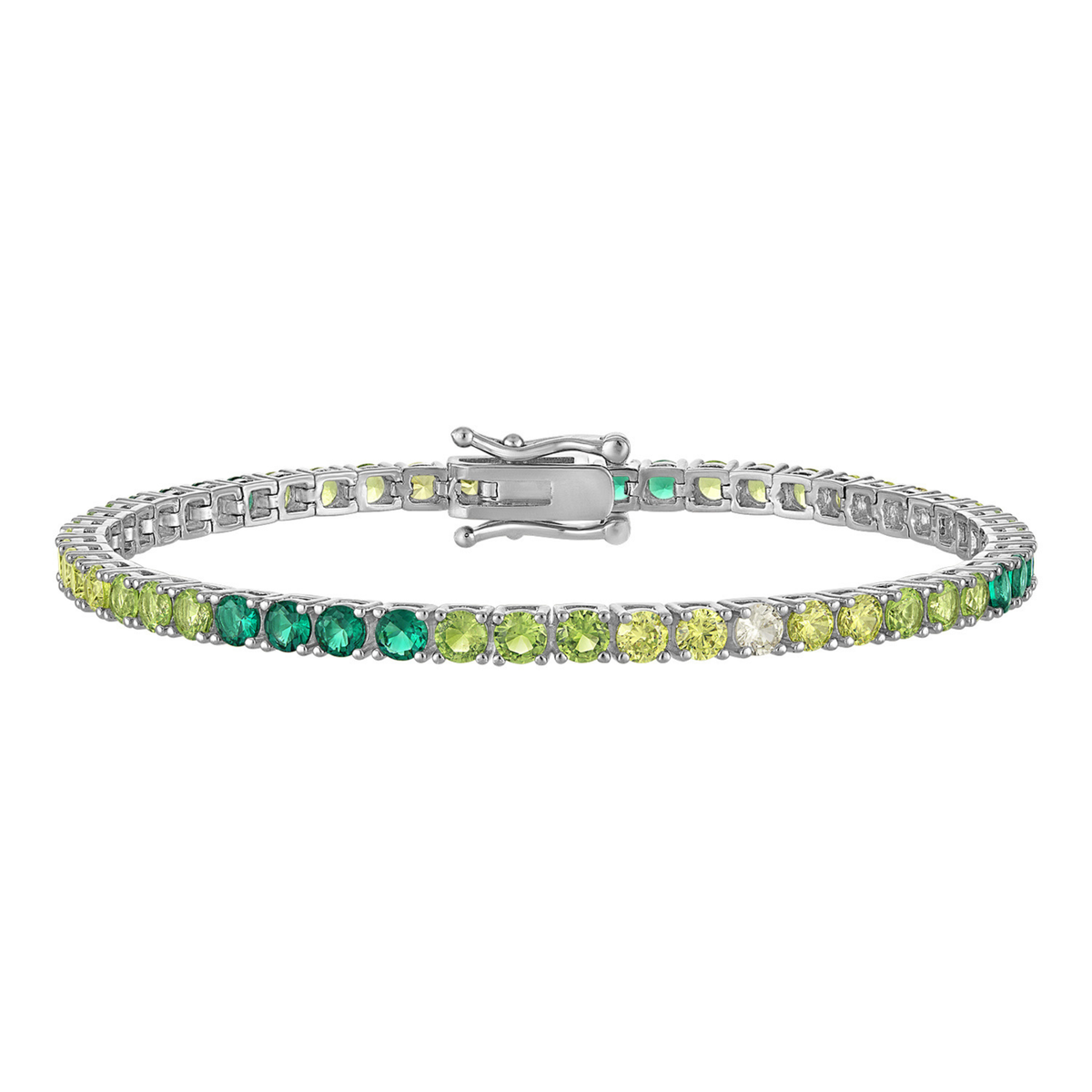 KISPER White Gold Tennis Bracelets for Women Green CZ Gradient Ombre
