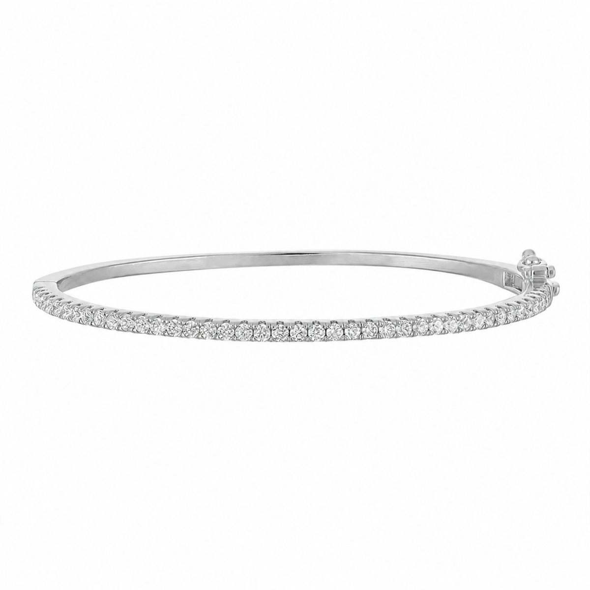 KISPER Bangle Bracelet for Women 2mm Dainty White Gold Plated CZ