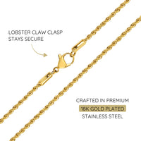 KISPER 18k Gold Rope Chain Necklace – 18k Gold Plated Stainless Steel