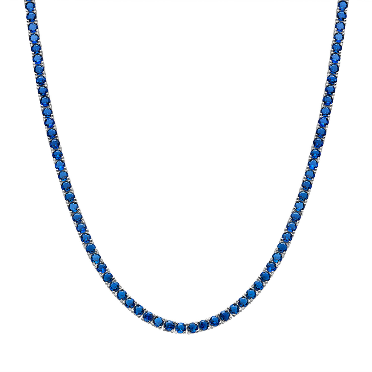 KISPER Gold Tennis Necklace for Women Colorful CZ Ruby Emerald Sapphire - Sapphire Blue