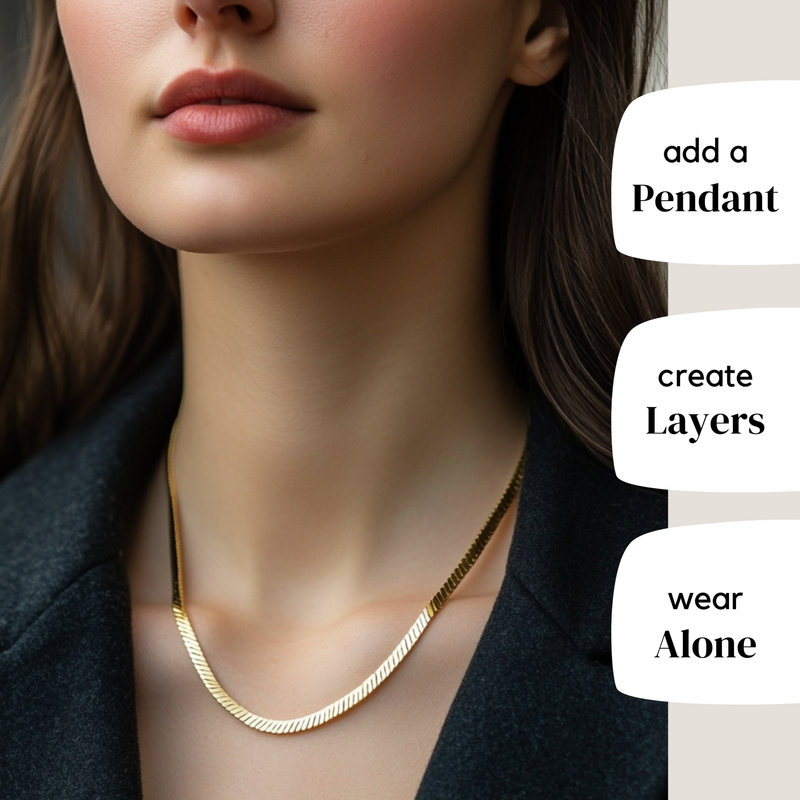 KISPER Gold Herringbone Necklace for Women 3mm Plated 925 Sterling Silver