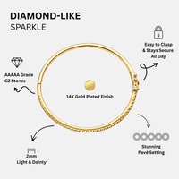 KISPER Bangle Bracelet for Women 2mm Dainty Gold Plated CZ