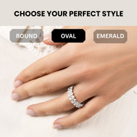 KISPER Oval CZ Eternity Band Rings for Women White Gold Plated Stackable