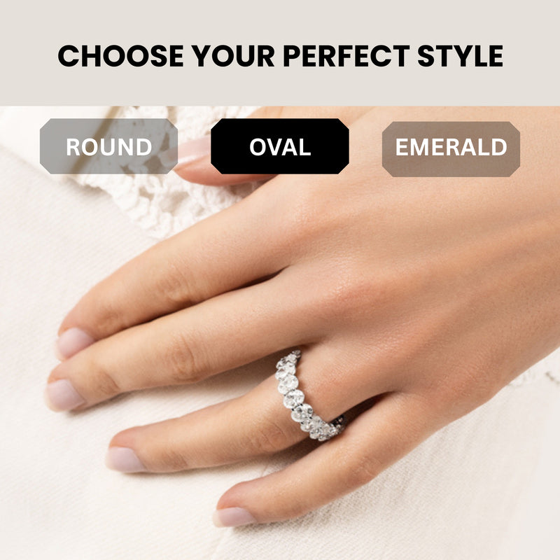 KISPER Oval CZ Eternity Band Rings for Women White Gold Plated Stackable