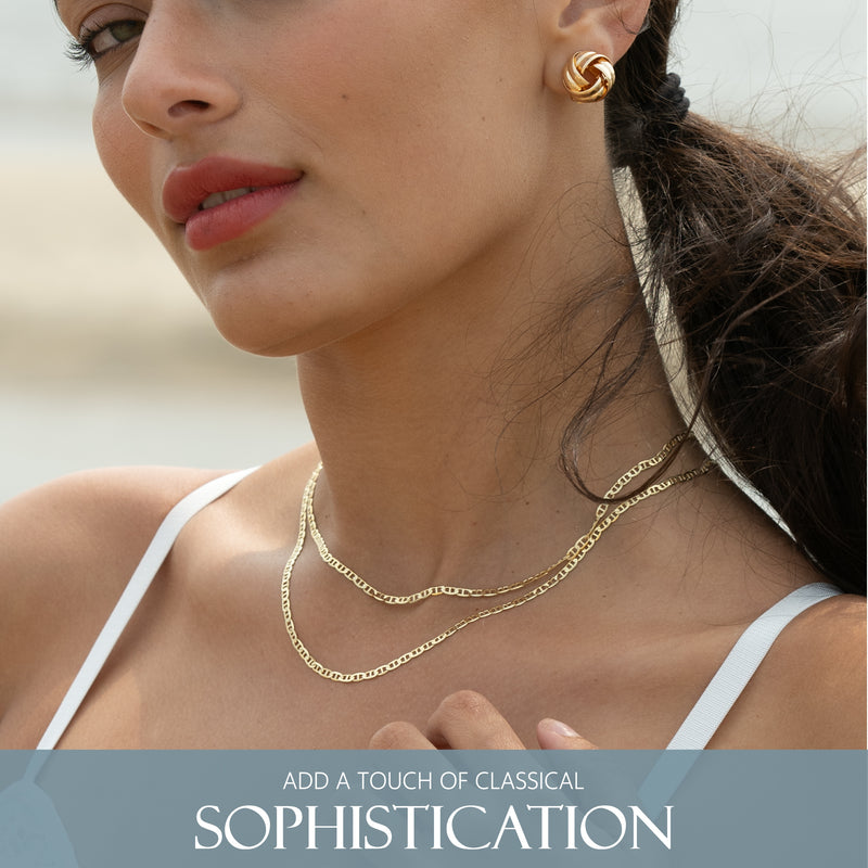 KISPER 18k Gold 925 Sterling Silver Italian 3mm Mariner Chain Necklace w/ Lobster Clasp