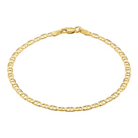 KISPER 18k Gold over 925 Sterling Silver Italian 3mm Mariner Chain Bracelet w/ Lobster Clasp