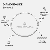 KISPER Bangle Bracelet for Women 2mm Dainty White Gold Plated CZ