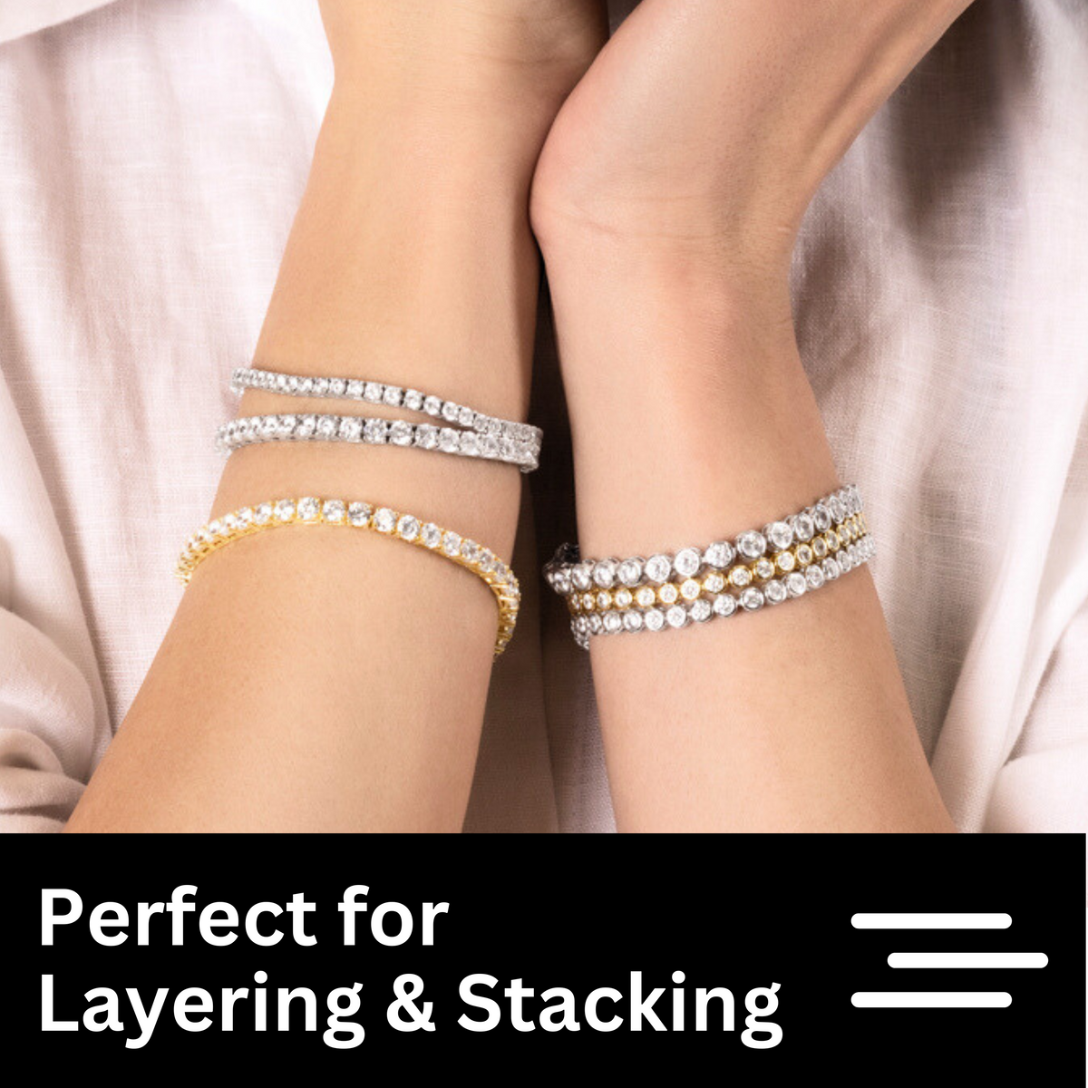 KISPER Tennis Bracelets for Women Gold Plated Round Cut CZ