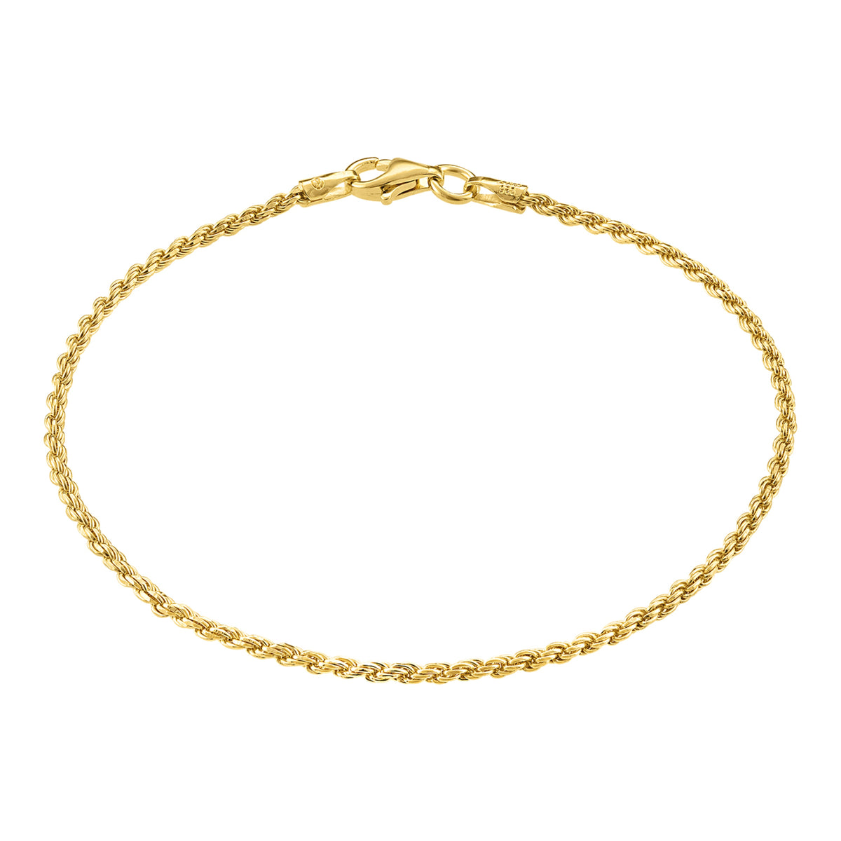 KISPER Sold 925 Sterling Silver Gold Plated Italian 1.5mm Rope Chain Bracelet w/ Lobster Clasp