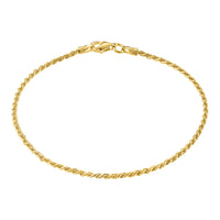KISPER Sold 925 Sterling Silver Gold Plated Italian 1.5mm Rope Chain Bracelet w/ Lobster Clasp