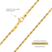 KISPER 18k Gold Rope Chain Necklace – 18k Gold Plated Stainless Steel