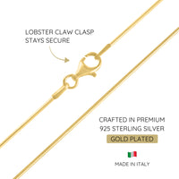 Gold Plated 925 Sterling Silver 0.8 mm Thin Italian 8 Sided Snake Chain Necklace