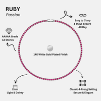 KISPER Tennis Anklets for Women Ruby Red 2mm 14K Gold Plated CZ