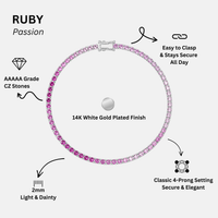 KISPER White Gold Tennis Bracelets for Women Pink CZ Gradient Ombre