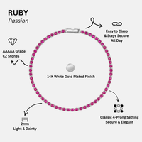 KISPER Tennis Bracelets for Women Ruby Red 2mm 14K Gold Plated CZ
