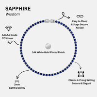 KISPER Tennis Bracelets for Women Sapphire Blue 2mm 14K Gold Plated CZ