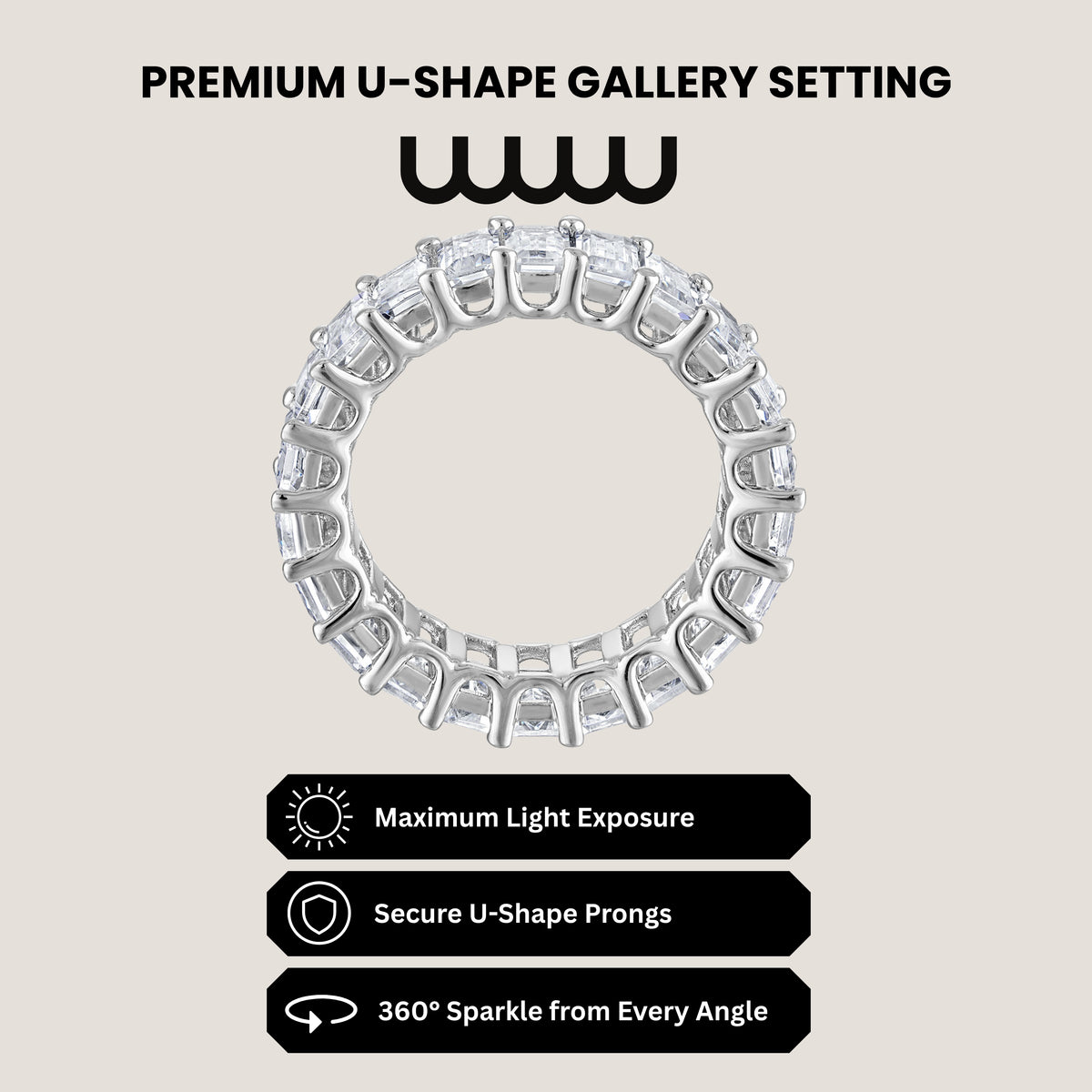 KISPER Oval CZ Eternity Band Rings for Women White Gold Plated Stackable