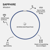 KISPER Tennis Anklets for Women Sapphire Blue 2mm 14K Gold Plated CZ