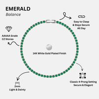 KISPER Tennis Bracelets for Women Emerald Green 2mm 14K Gold Plated CZ