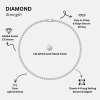 KISPER Tennis Anklets for Women Clear White 2mm 14K Gold Plated CZ