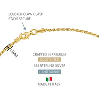 KISPER 18k Gold 925 Sterling Silver Italian 1.5mm Rope Link Chain Anklet Bracelet