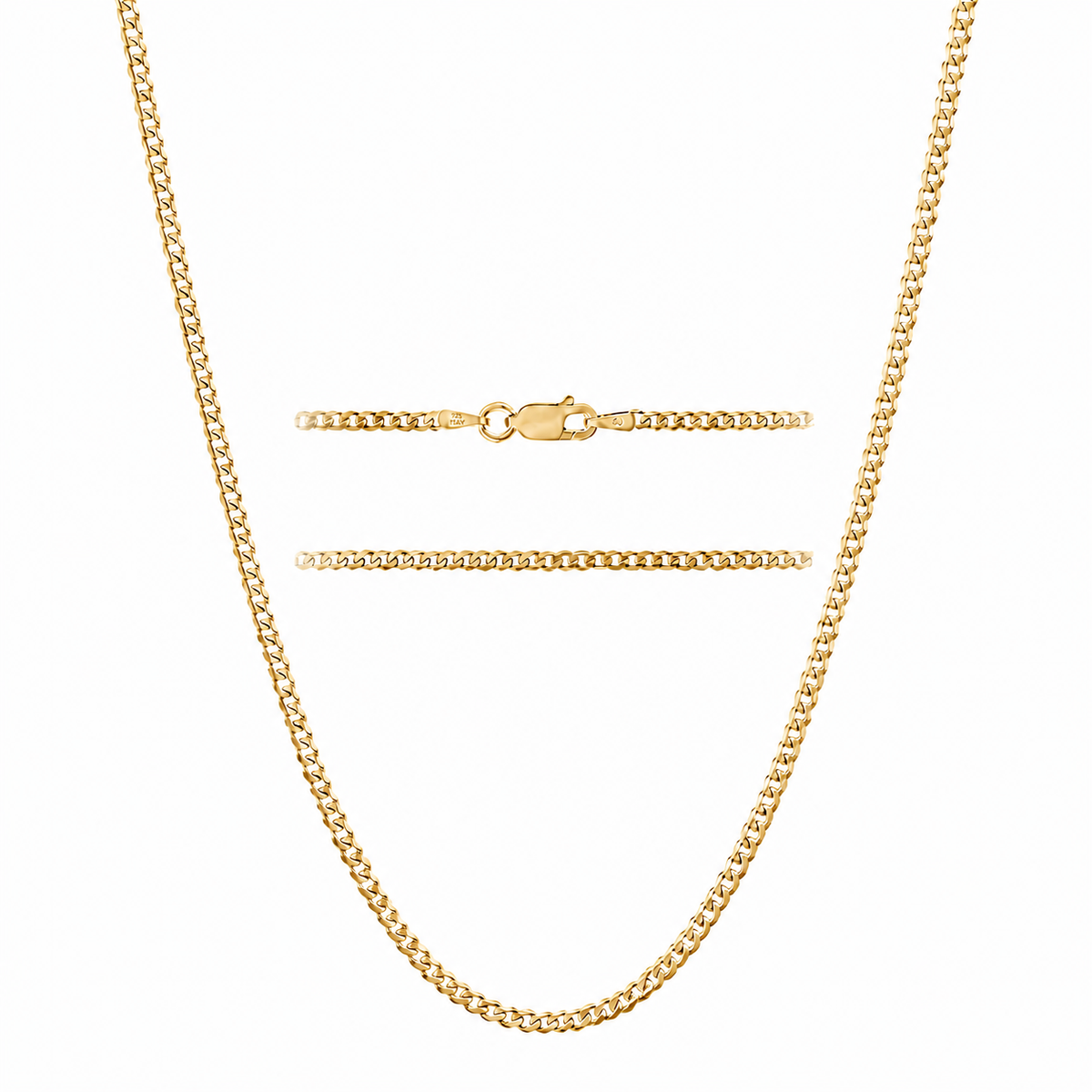 KISPER 18K Gold Plated Curb Chain Necklace Men & Women 925 Sterling Silver - 2.5mm