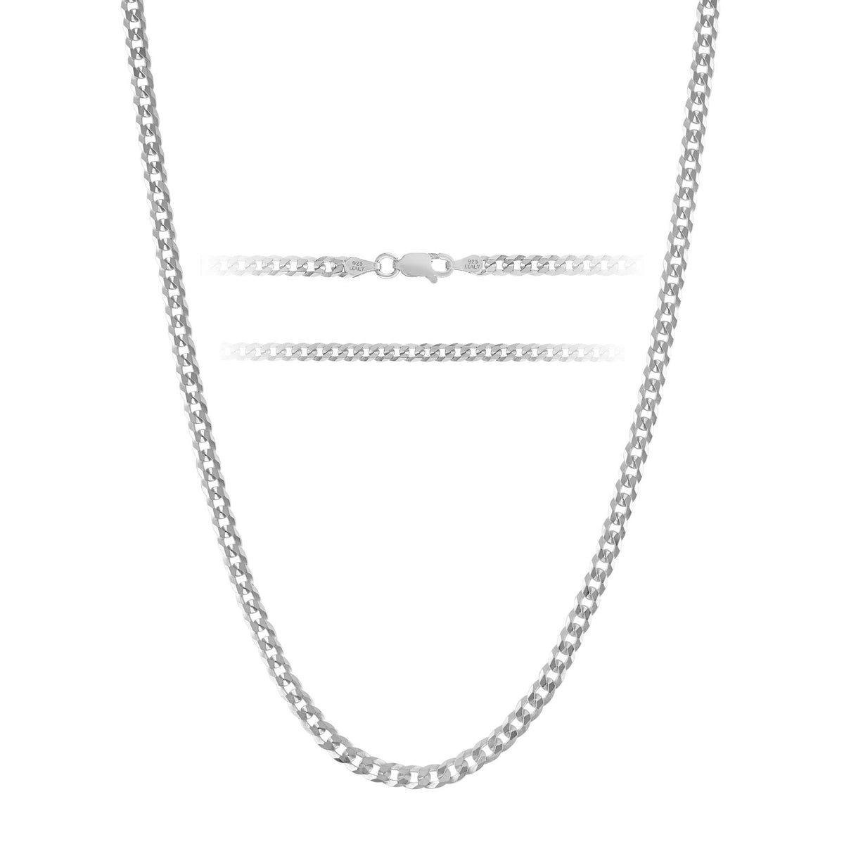 KISPER 925 Sterling Silver Chain Necklace Men Women Figaro Mariner Curb - Cuban Link 3.5mm