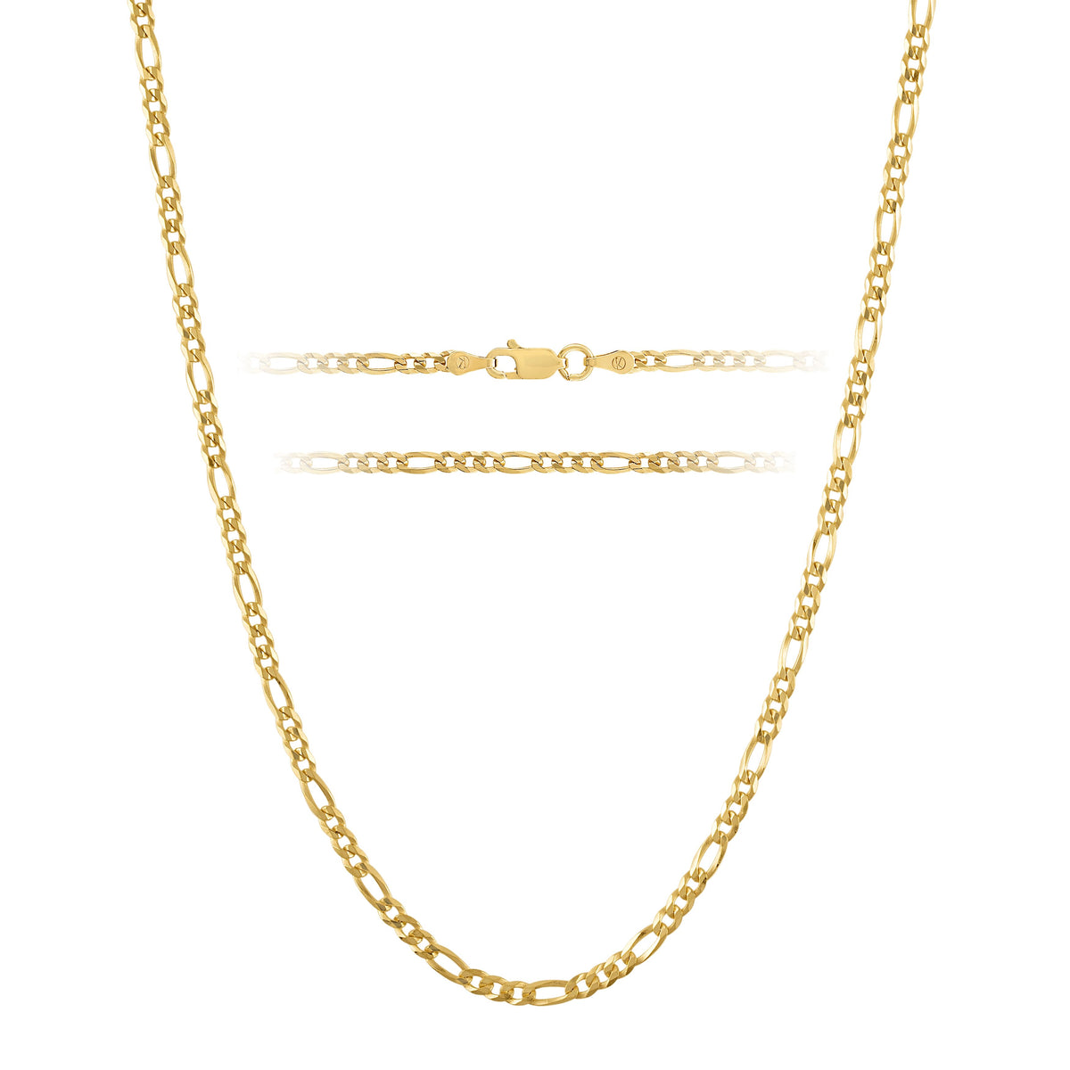 KISPER Gold Chain Necklace for Men and Women Plated 925 Sterling Silver - Figaro 3mm